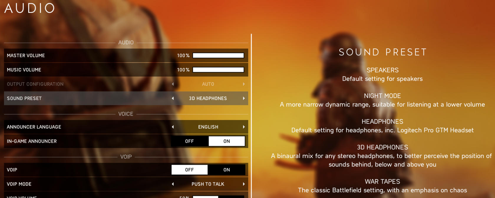 battlefield 5 audio surround sound settings speakers night mode headphones 3d headphones war tapes